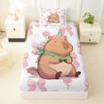 thumbnail image 3 of Erosebridal Kawaii Animals Capybara Twin Sheet Sets,Ribbon Bow Knot Print Bedding For Kids Girls 3 Pieces, 3 of 6