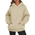 thumbnail image 2 of Oversized Hoodies for Women Plain Pullover Sweatshirt with Pockets Long Sleeve Hooded Sweat Shirts Y2k Tops Khaki XXL, 2 of 5