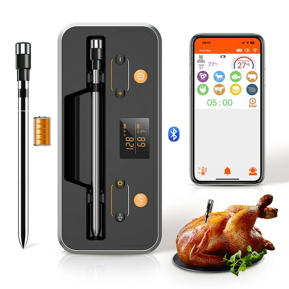 LCD Wireless Food Thermometer with Dual Sensors for Beef, Lamb, Turkey