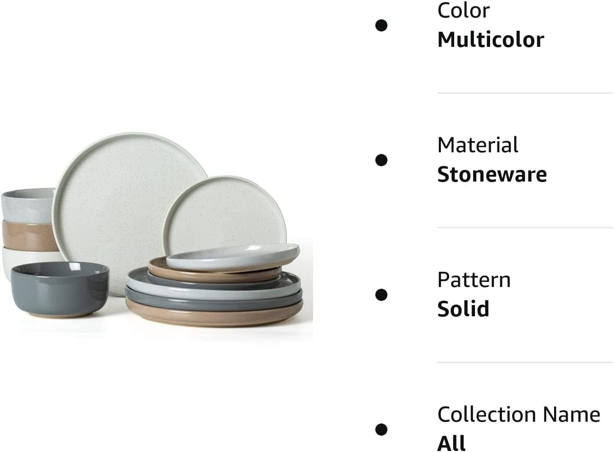 Dish Set Famiware 12-Piece Stoneware Dinnerware Set Plates