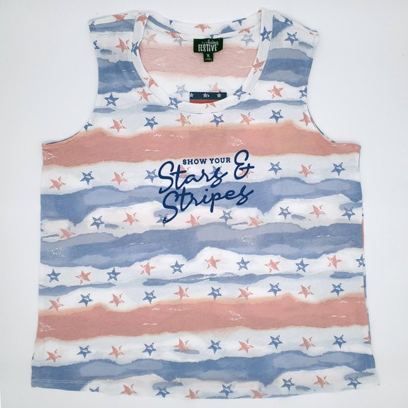 Feeling Festive Women's Tank White Print "Show your Stars & Stripes" XL