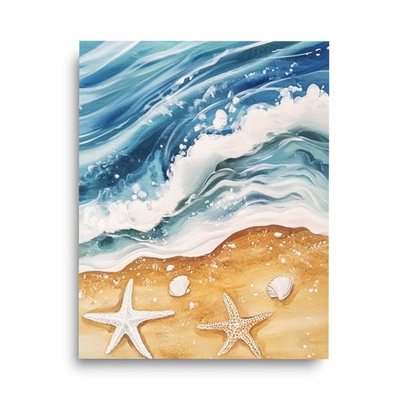 Seashell Beach Print, Coastal Starfish Wall Art, Seaside Nautical Decor, Shoreline Poster, Caribbean Beach House, Ocean Home Home Decor #3825, Unframed Poster Size 8x12