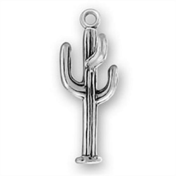 Sterling Silver 16" .8mm Box Chain 3D Saguaro Desert Cactus Pendant Necklace