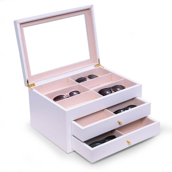 White Wood 18 Sunglass Storage Box