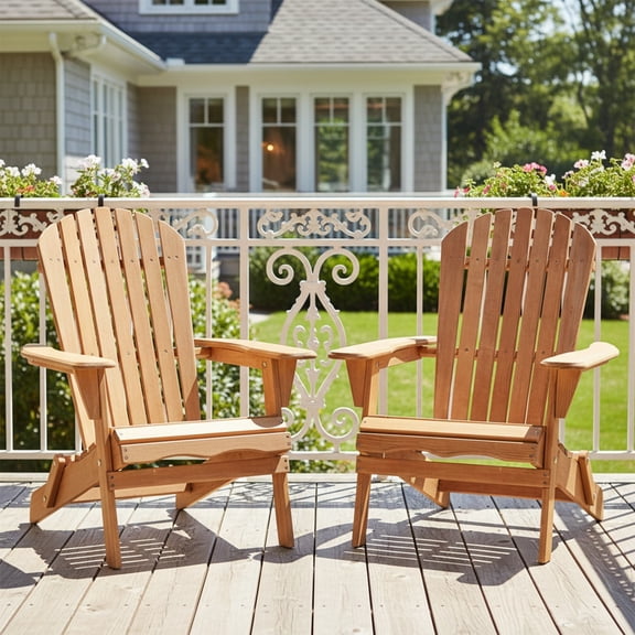 YIYADO Outdoor Wooden Folding Adirondack Chair Set of 2 with Pre-Assembled Backrest, Patio Lawn Chair for Backyard, Porch, Pool Deck and Fire Pit