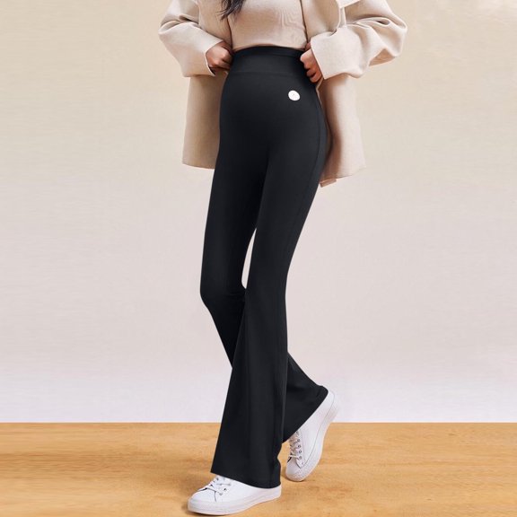 hengsof Women's Maternity High-Waisted Flare Pants Stretchy Comfort Pregnancy Trousers with Elastic Waist