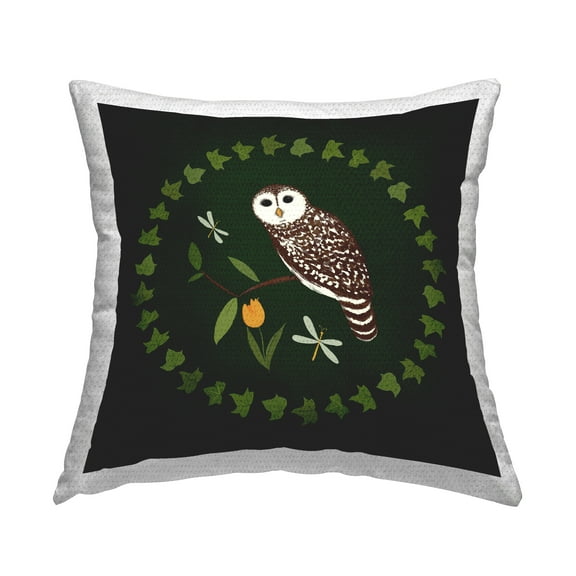 Stupell Industries Owl & Tulip Wreath Design by Michelle Ingari Designs Outdoor Printed Pillow