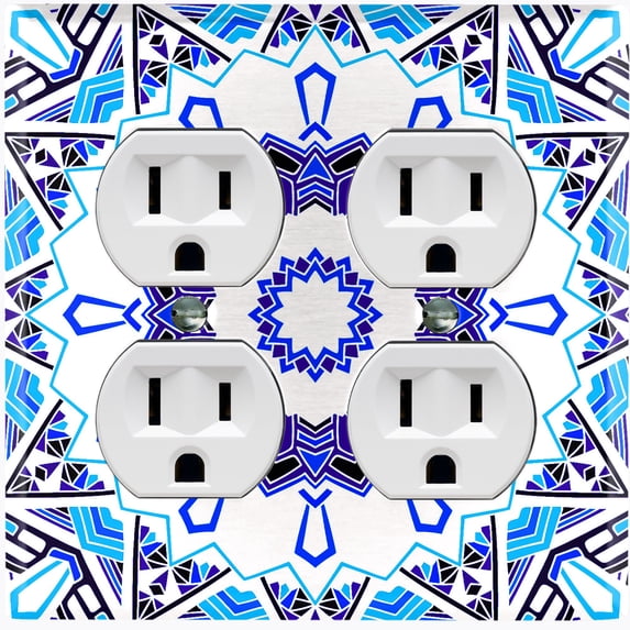 Metal Light Switch Plate Cover Mandala Blue White Ice Flower Tile Pattern MDL054
