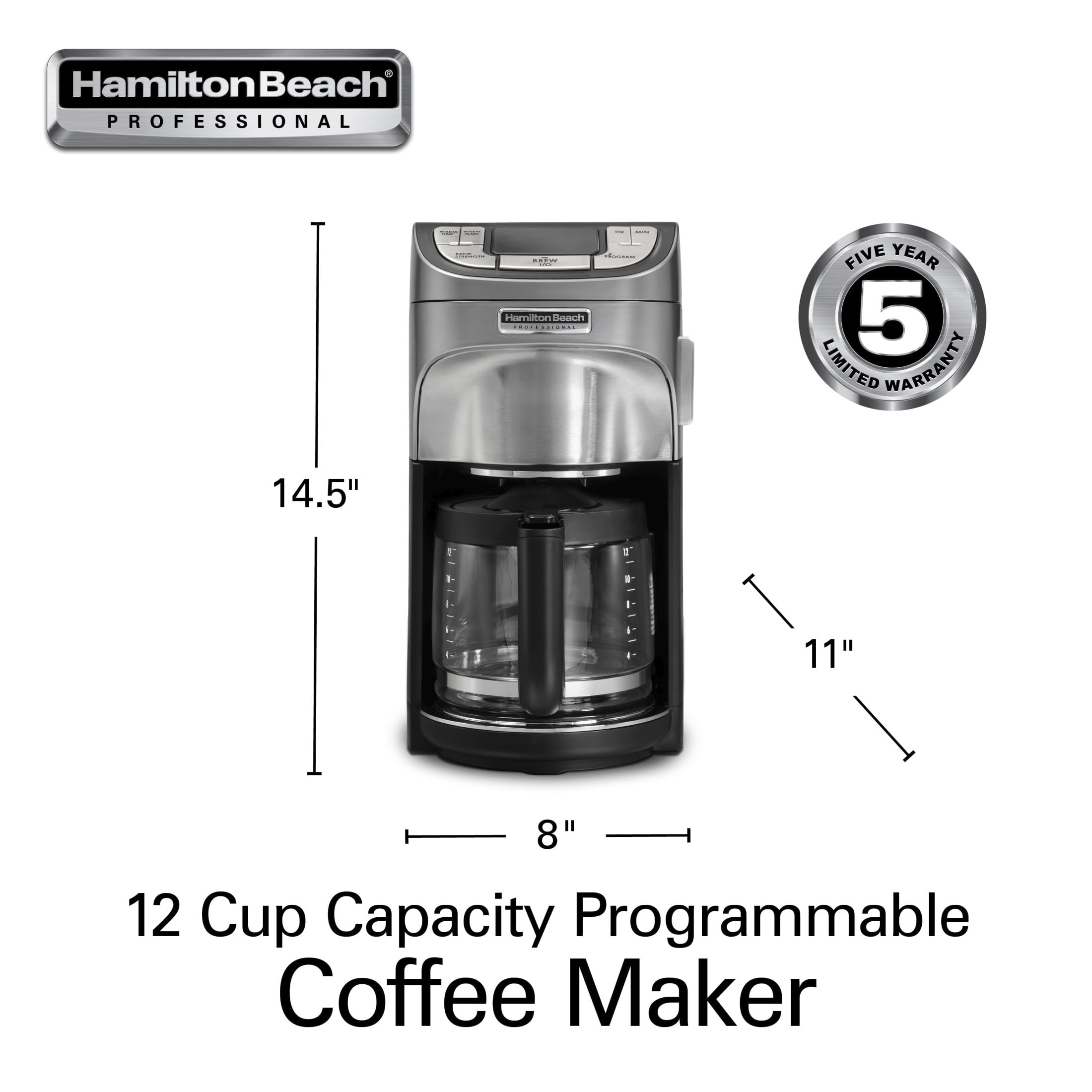 Hamilton Beach 12-Cup Programmable Drip Coffee Maker Machine with Glass Coffee Pot