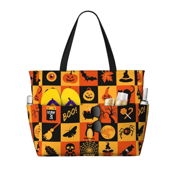 Fotbe Halloween Banner Symbols Bolsa de Viaje para Playa - Resistente al Agua, Bolsa Tote de Gran Capacidad y Ligera con 7 Bolsillos para Mujeres y Hombres