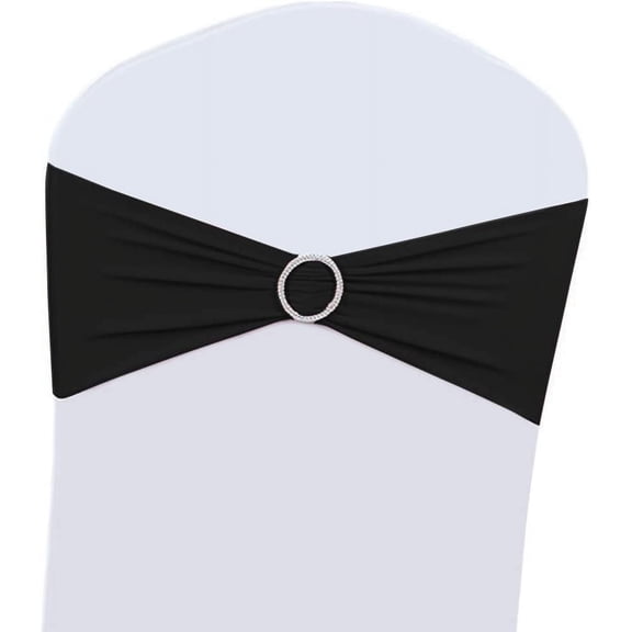 25PCS Stretch Chair Sashes Bows Chair Bands with Buckle for Wedding Hotel Banquet Birthday Party Decorations - Black Black
