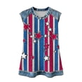 thumbnail image 4 of Women's Faux Denim Trim Tanks Independence Day Stripe Star Waffle Knit Tops Daily Round Neck Casual Blouses, 4 of 8