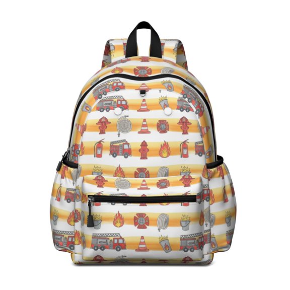Fireman and Hose Orange Pattern Backpack for School, Cute School Bag with Adjustable Shoulder Straps and Padded Back, 13.4"x11"x4.7"