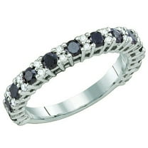 1.09 Carat (ctw) 10k White Gold Round Black & White Diamond Ladies Anniversary Wedding Stackable Ring Band