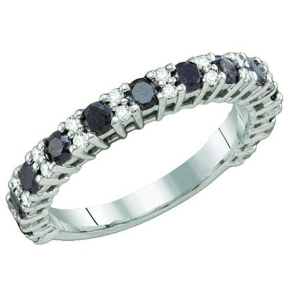 1.09 Carat (ctw) 10k White Gold Round Black & White Diamond Ladies Anniversary Wedding Stackable Ring Band