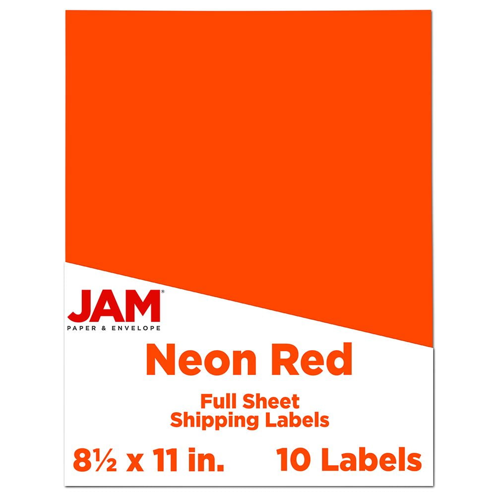 JAM Paper & Envelope Full Page Labels, 8.5in x 11in, Neon Red ...