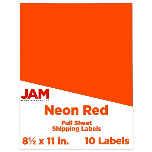 JAM Paper & Envelope Full Page Labels, 8.5in x 11in, Neon Red, 10 per Pack