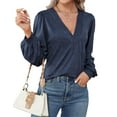 thumbnail image 3 of Fantaslook Deep V Neck Womens Tops Fall Long Puff Sleeve Shirts Dressy Casual Tunic Blouses, 3 of 8