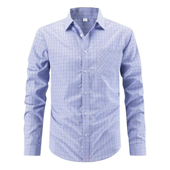 Plaid Button Up Shirts for Men, Regular Fit Cotton Long Sleeve Casual Mens Collared Tops with Chest Pocket (XL, Sky Blue 01)