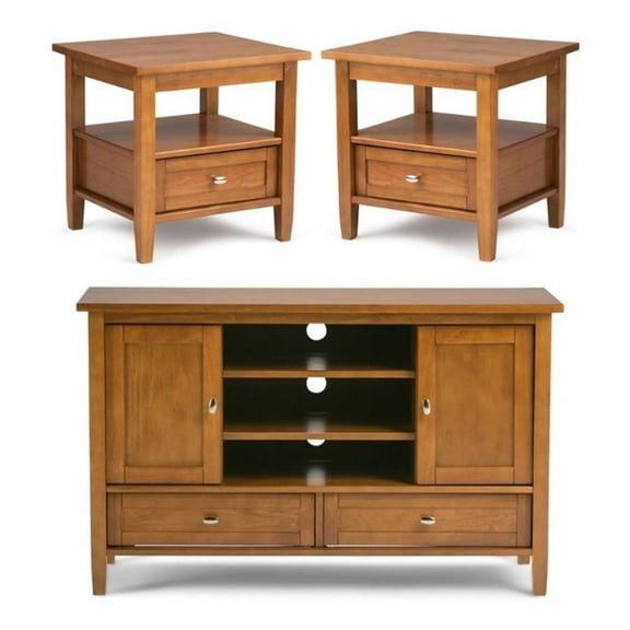 Home Square 3-Piece Set with 47" TV Media Stand up to 50" & 2 20" End Tables