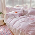 thumbnail image 2 of Pink Gingham Ruffle Duvet Cover Twin Size Comforter Cover Set Vintage Plaid Checkered Farmhouse Bedding Set 66"x89" 3 Pieces, 2 of 8