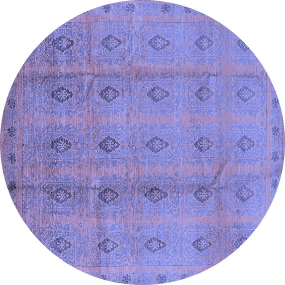 Ahgly Company Machine Washable Indoor Round Oriental Blue Industrial Area Rugs, 8' Round