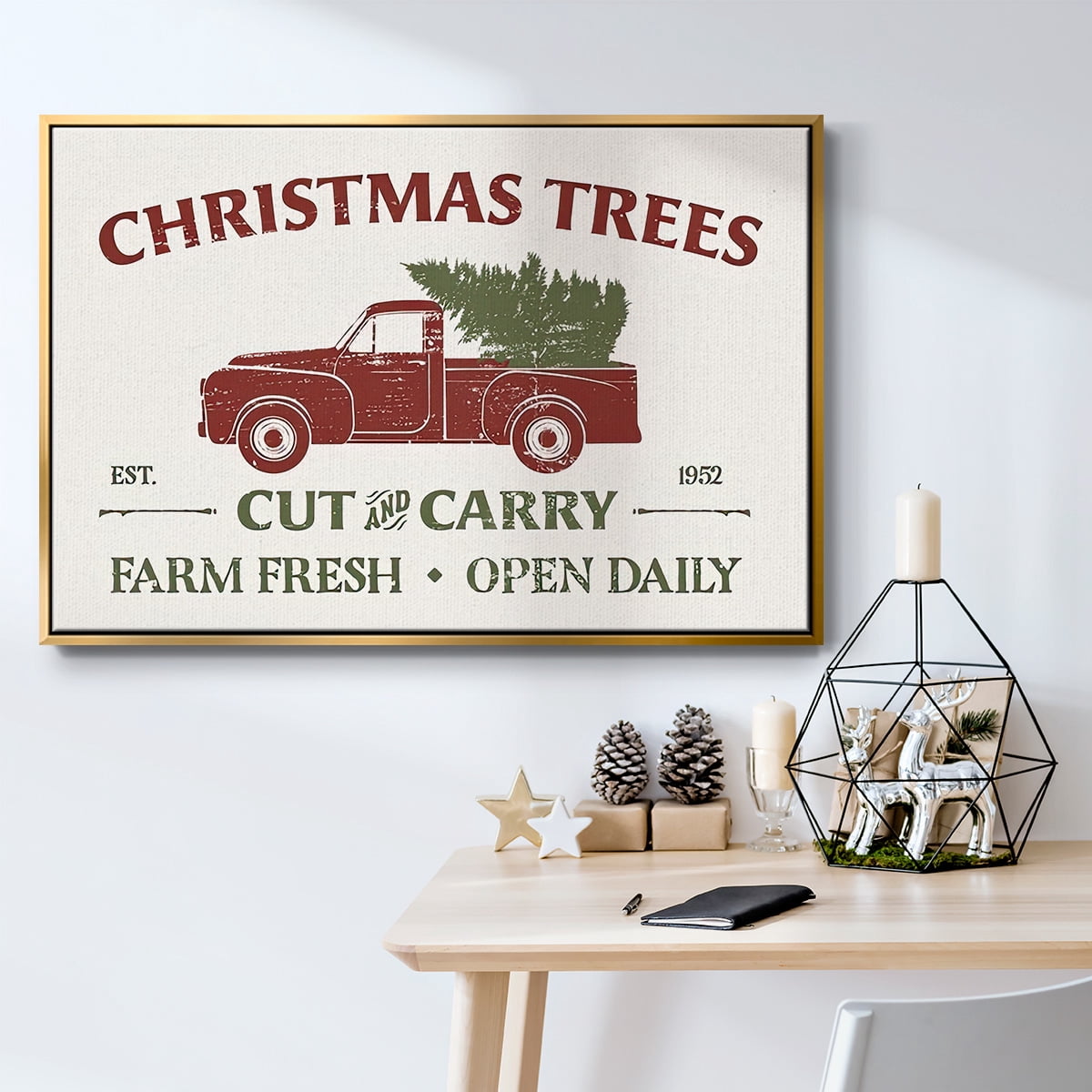Christmas Farm Sign Collection A - Framed Gallery Wrapped Holiday Canvas - 25 x 37 - Gold Frame