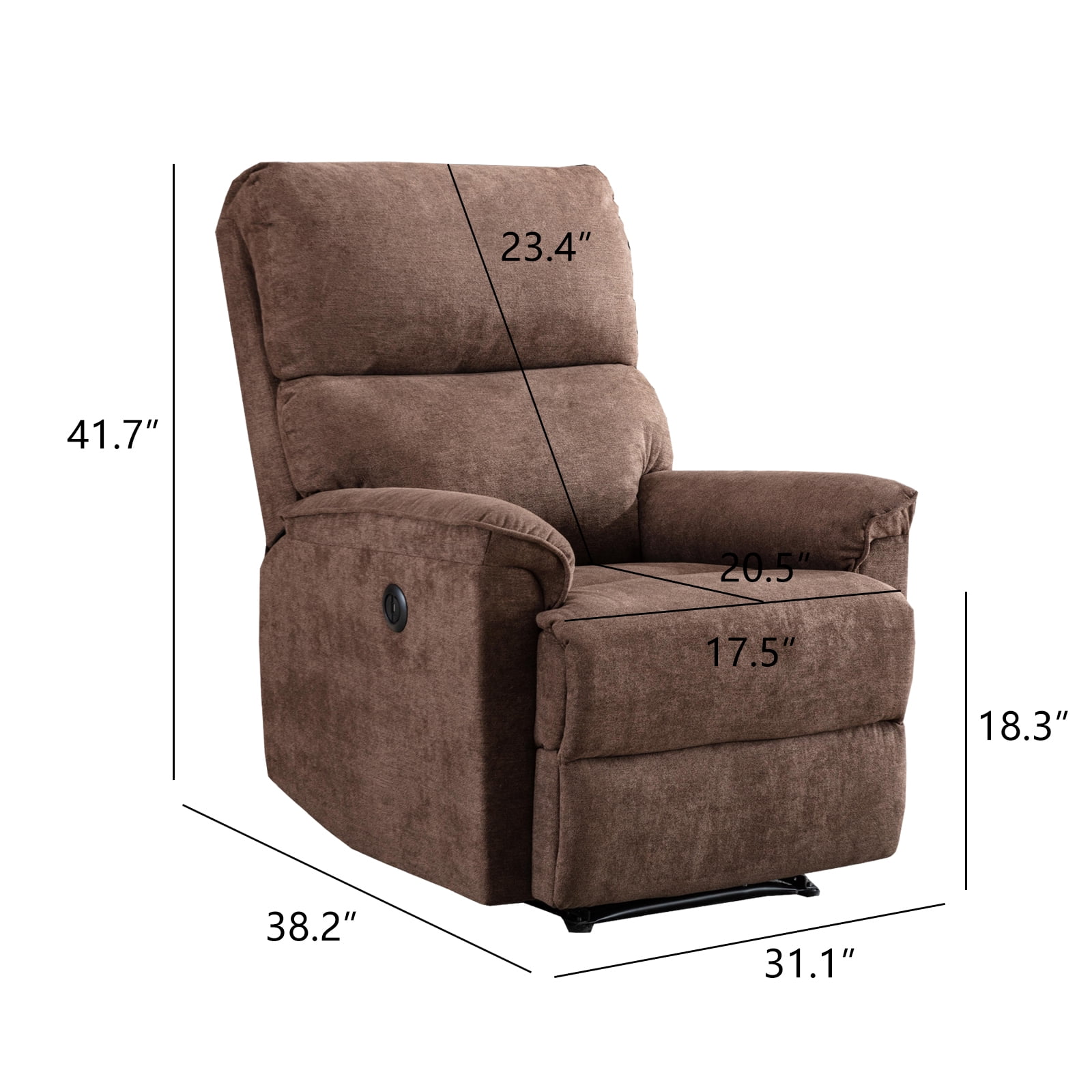 Bonzy Home Vintage Style Electric Recliner with USB Socket For Living Room and Bed Room, Brown