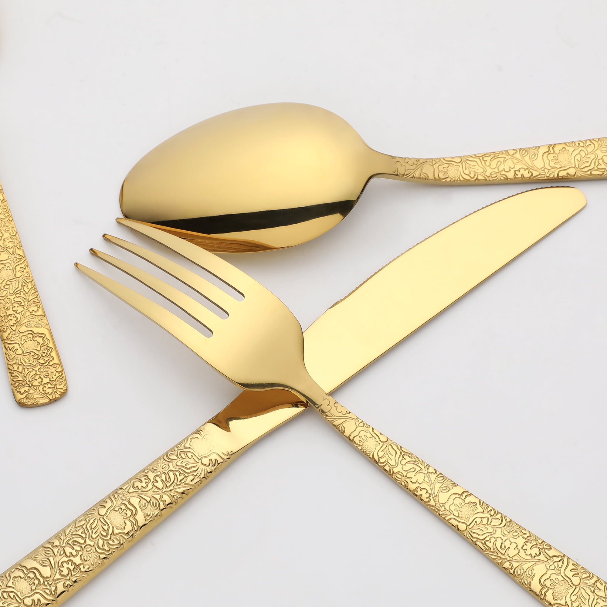 Unique Bargains Stainless Steel Floral Flatware Set for Multiple Uses Retro Gold 4pcs