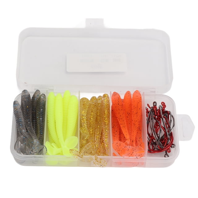 Leurres Souples, PVC Réutilisables Élastique Portable 60pcs / Boîte Extensible Kit de Leurres de Pêche Souples avec Crochets à Manivelle en Acier Inoxydable pour la Pêche à la Basse 6cm, 5cm