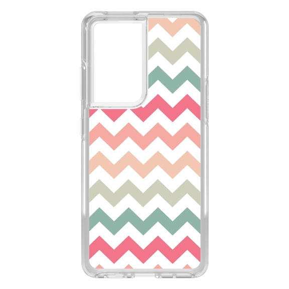 DistinctInk Clear Hybrid Case for Samsung Galaxy S21 Ultra (6.8" Screen) - Chevron Stripes Pattern - Lightweight Grip