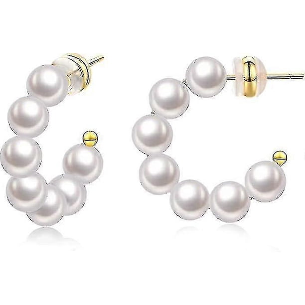 Pearl Hoop Earrings For Women Small Pearl Hoop Earrings Hypoallergenic Drop Earrings, 925 Silver Lightweight Open Large Circle Round Pearl Earrings Je