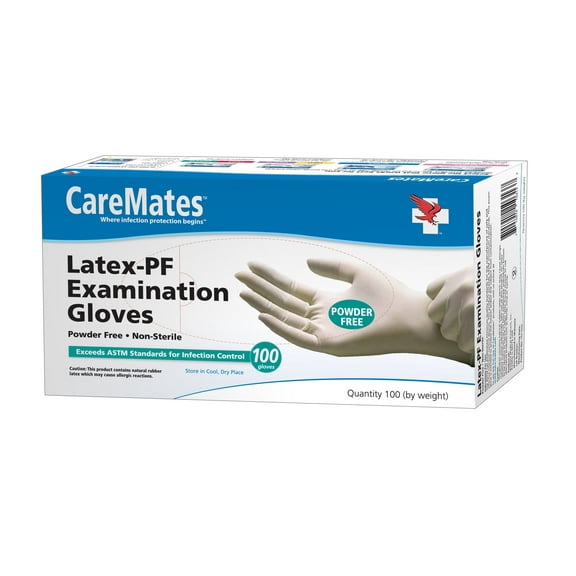 Caremates Latex-PF Disposable Medical Grade Examination Gloves, Powder-Free, Large, 100 Ct, 4 Pack