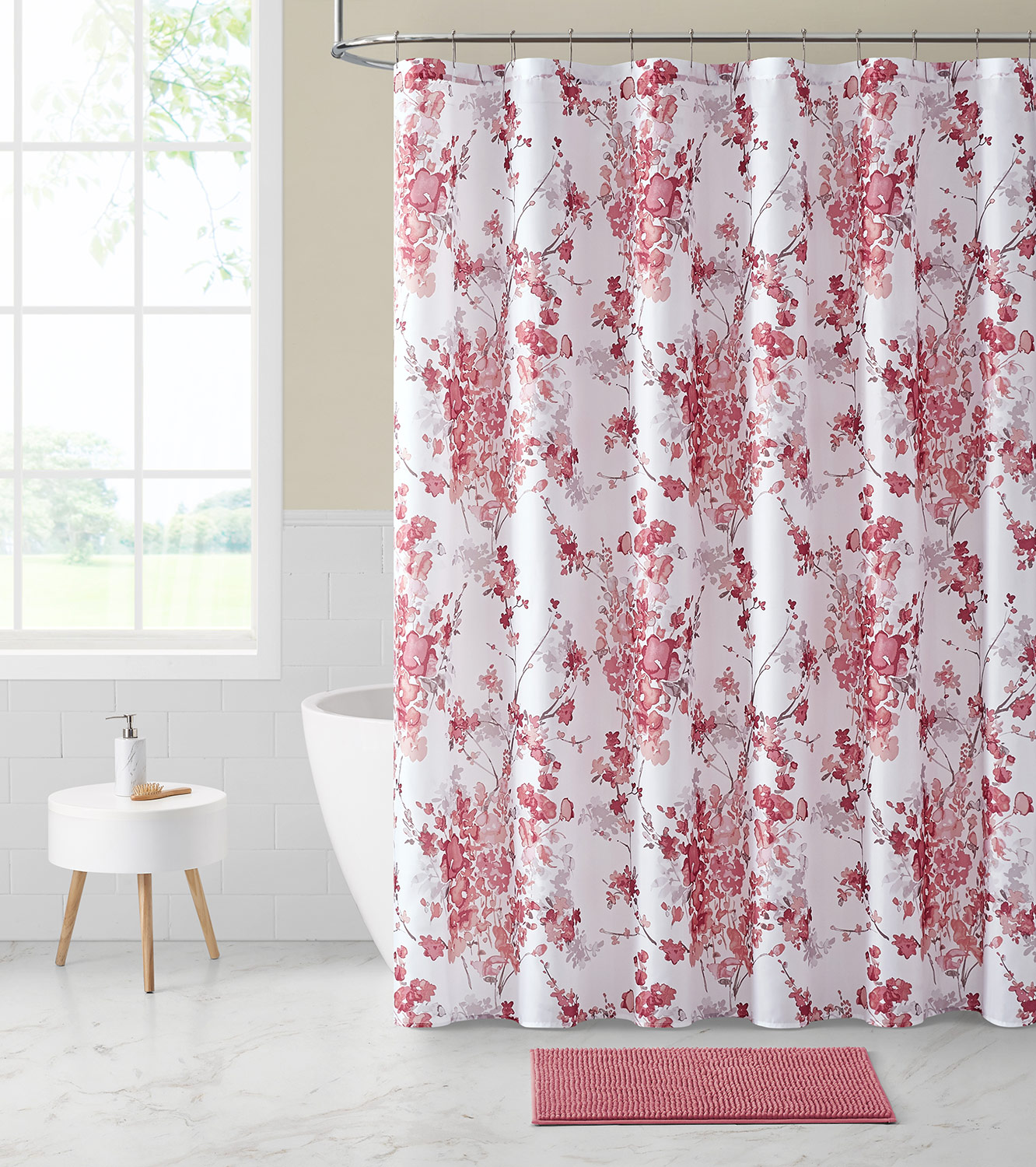 Tisbury 14Piece Floral Bathroom Shower Curtain Set with Hooks and Rug