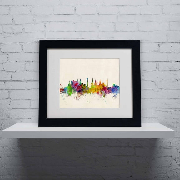 Trademark Fine Art "Glasgow Scotland Skyline" Canvas Art by Michael Tompsett, Black Frame