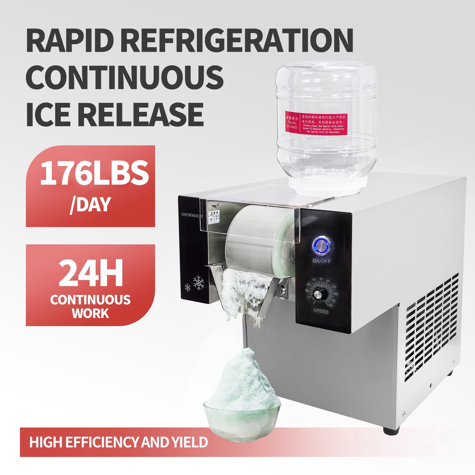 Mvckyi 176LBS/24H Snowflake Ice Machine, Korean Shaved Ice Machine, Commercial Ice Shaver Machine, Electric Snow Cone Machine Snow Ice Machine Maker, Stainless Steel for Bar Ice Cream Shop