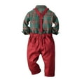 thumbnail image 5 of Mercatoo Toddler Baby Boys Gentleman Suit Two-piece Suit Bow Tie Plaid Long Sleeve T-Shirt And Suspender Pants Baby Boy Clothes, 5 of 9