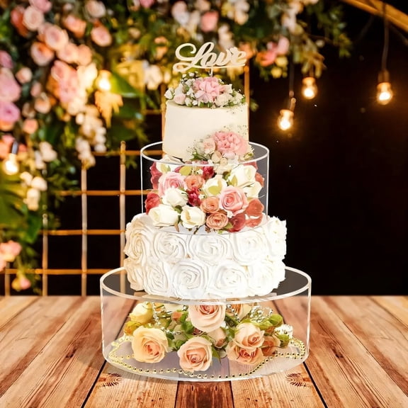 NIUBEE Cake Stand for Wedding 2 Tier Cake Stand with Lid,Clear Acrylic Fillable Cake Holders, Baby Shower Cake Birthday Cake Display with 2M LED Lights