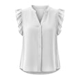thumbnail image 6 of Womens Button Down Shirt Casual Ruffle Short Sleeve V Neck Textured Trendy Summer Tops Work Blouse (XL, White), 6 of 6