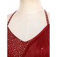 thumbnail image 5 of iiniim Womens Rhinestone Shiny Tassel Gymnastics Leotard Fringe Latin Jazz Cha Cha Dance Costume Burgundy XXL, 5 of 7