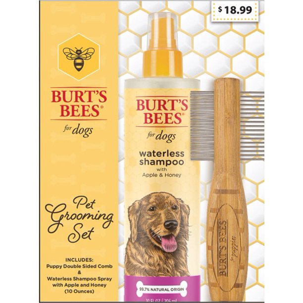 Burt's Bees Pet Grooming Brush Set 2pc Waterless Shampoo Spray