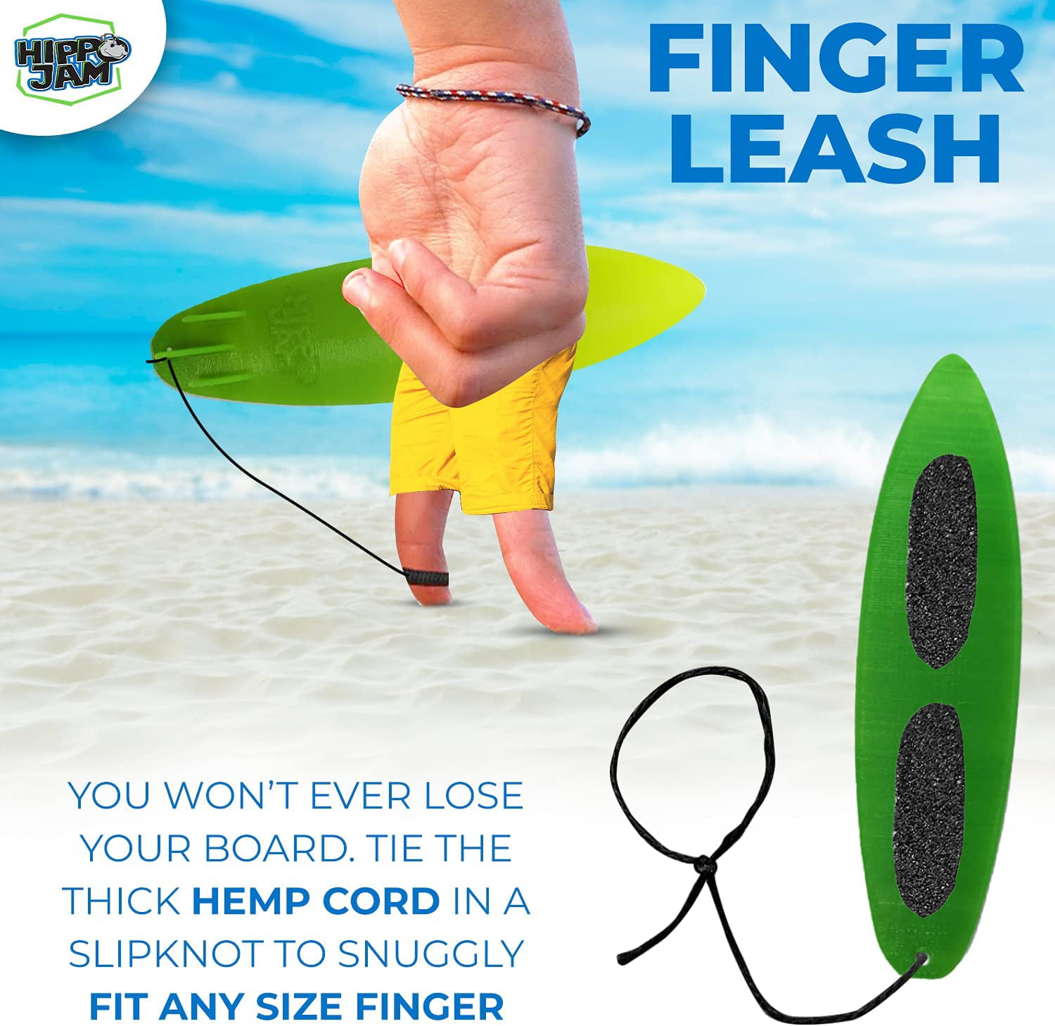 Hippo Jam Finger Surfboard for Wind and Mini Longboard Bundle with Finger Leash Grip Tape and Miniature Surfboard Display Stand 