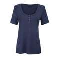 thumbnail image 3 of Gibobby Blusas Para Mujer Elegantes Botón Low T Fitted Womens Tight Down Slim Camisas Sexy Cut Tops Tee Camisetas de mujer（Azul marino， XXL), 3 of 4