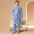 thumbnail image 6 of Couples Pajamas Matching Sets Unisex Soft Plush Robe Cozy Warm Bathrobe Fuzzy Female Long Spa Robe Sleepwear Long Sleeve Loungewear with Pockets 2 Piece Blue XXXL, 6 of 6