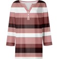 thumbnail image 3 of 3/4 Sleeve Tops for Women V Neck Buttons Tops Solid Color Stripes Print Blouse Loose Fit Pullover Summer Casual Shirts, 3 of 4
