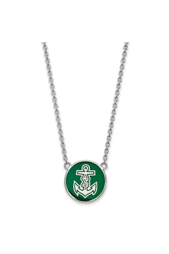 Sterling S. Rh-plated LogoArt Alpha Sigma Tau Large Enl Pend With Necklace; 18 inch; for Adults and Teens; for Women and Men