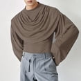 thumbnail image 5 of KHONTS Men's Draped Cowl Neck Tops Long Flare Sleeves Tees Solid Slim Fit T Shirts Brown XL, 5 of 9