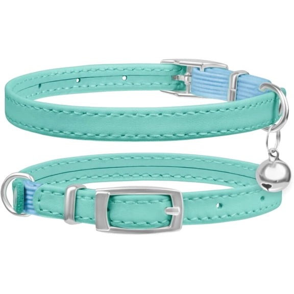 1Pack Cat Collar with Bells, Leather, Breakaway, Adjustable Size, 8"-11" (Neck Fit)