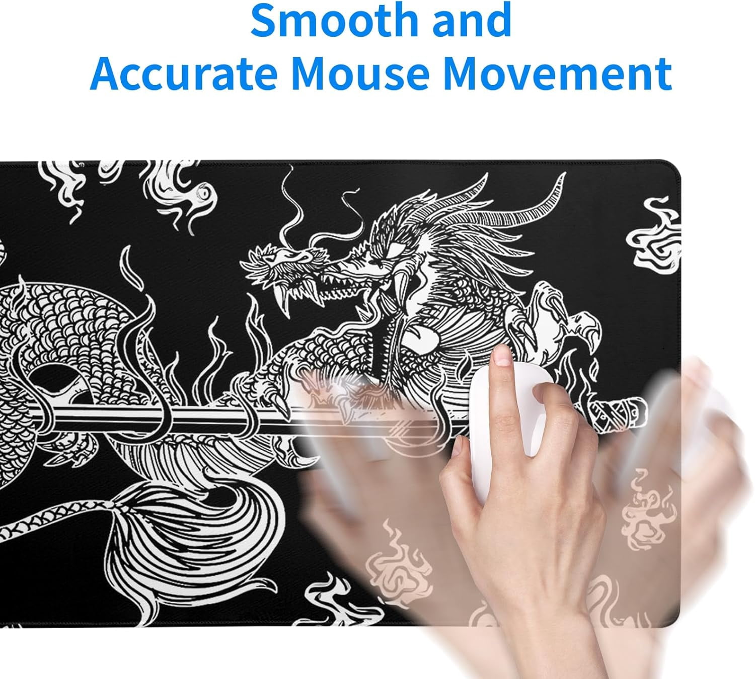 Dragon Gaming Mouse Pad Black Large Mouse Pad for Keyboard and Mousepad Desk Mat with 3mm Non-Slip Base and Stitched Edge for Gaming and Office Computer Mat Protector Mat 27.6x11.8 Inch