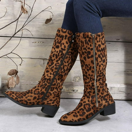 

Tdoqot 2023 Boots for Women- Mid-Heel Christmas Gifts Casual Chunky Heel Women s Knee High Boots Brown 38